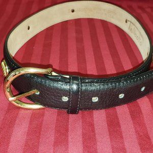 Talbots Genuine Black Leather Belt w Brass Horse Emblems for Embellishments.